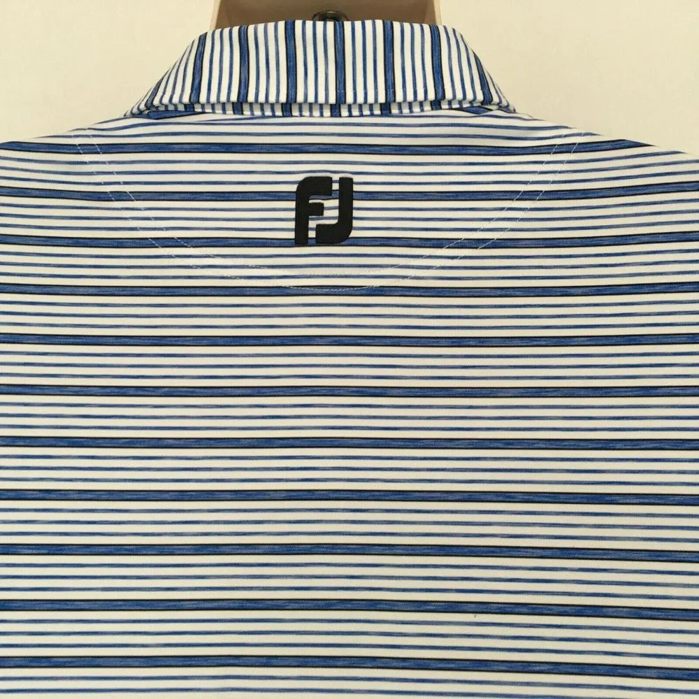 Footjoy FJ Mens XL Stretch Golf Polo Shirt‎ Blue Striped Short Sleeve Logo